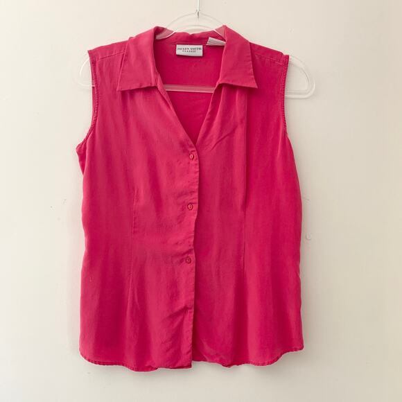 Jaclyn Smith Classic Hot Pink Sleeveless Collared Blouse Silk Medium - Picture 1 of 4